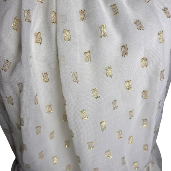 Bebe Womens Halter Dress Ivory/ Gold Accents Strappy Back Tie Elastic Waist M - Picture 5 of 16